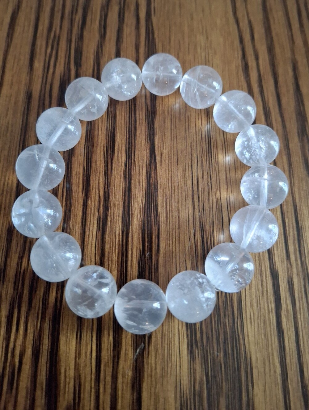 Clear Quartz Beaded 12.8mm Stretch Bracelet 7"
